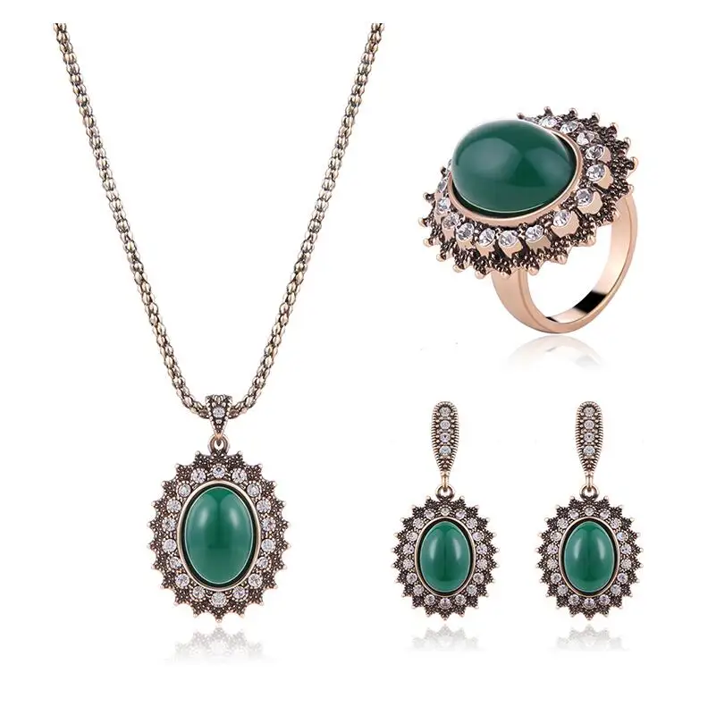 3 шт. ювелирные изделия из драгоценных камней Роскошные зеленые серьги с