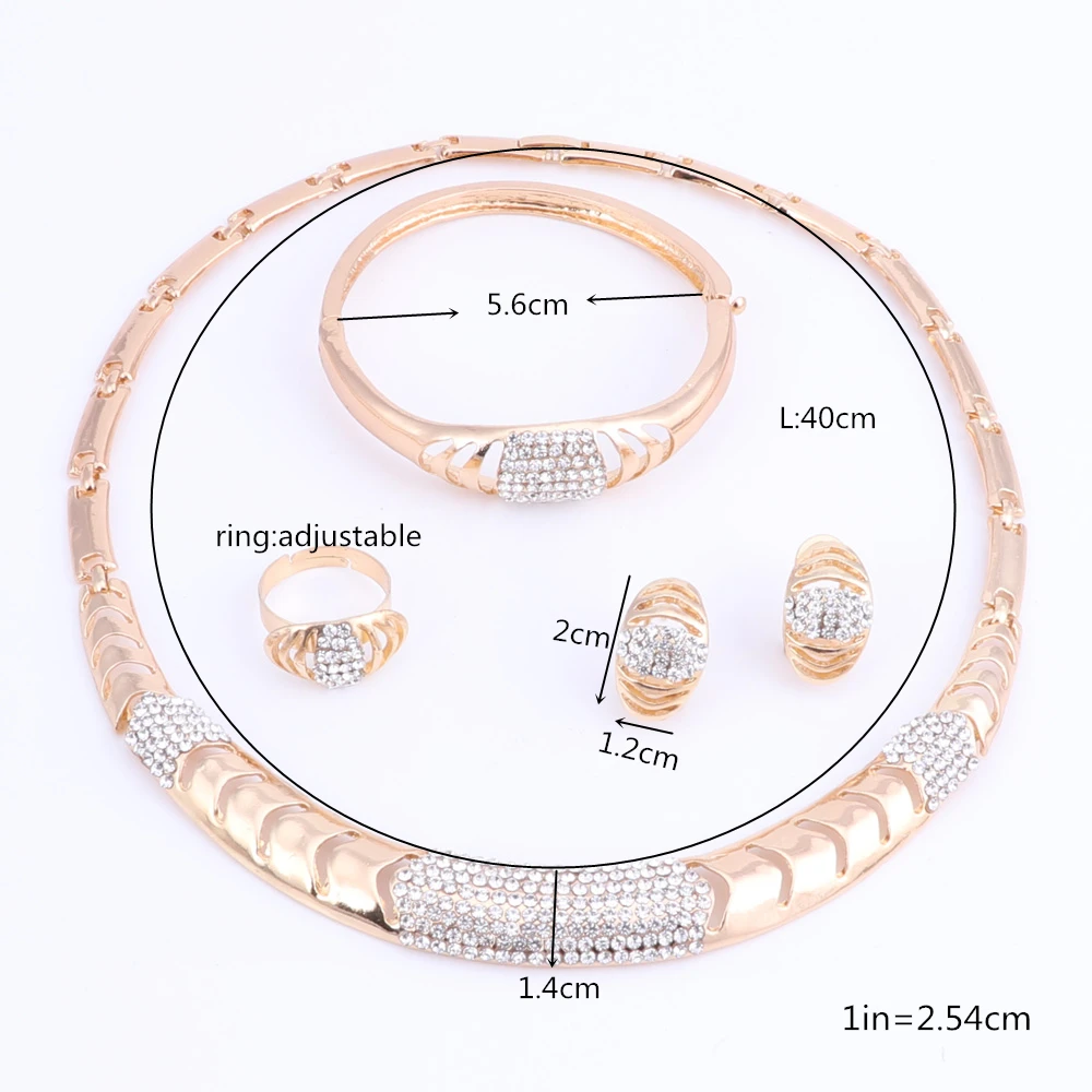 Women Dubai Gold Color Crystal Jewelry Sets Costume Design Brand Nigerian Wedding Necklace Ring Fashion African Beads | Украшения и
