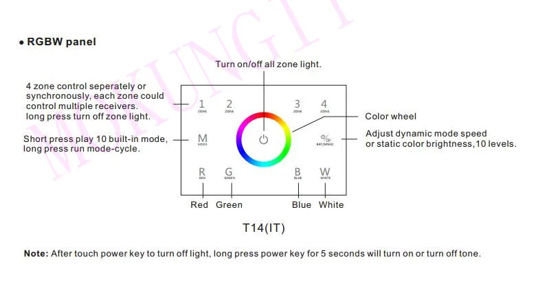 Сенсорная панель 4 зона, RGBW DMX512 Master& RF пульт дистанционного управления T14(IT) RGBW кольцо DMX512 панель управления и RF2.4 пульт дистанционного управления