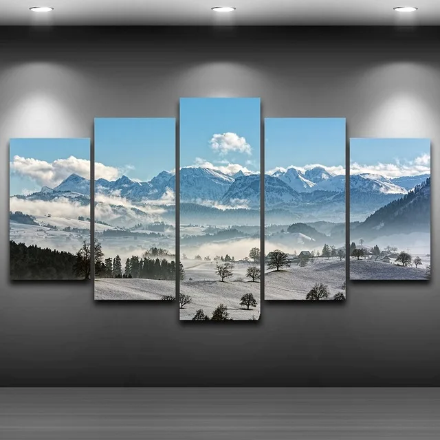 Холст стены Книги по искусству фотографии модульный рамка Home Decor 5 шт. Зимние горы