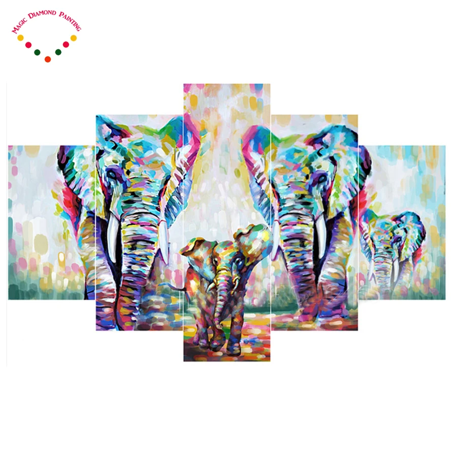 

diy 5pcs/set,Elephant Diamond embroidery sets animal painting Crafts 3d Diy diamond mosaic painting square full diamond painting