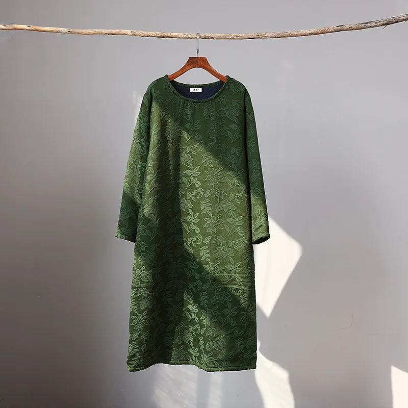 Женское платье с длинным рукавом Johnature винтажное жаккардовое и о вырезом 2019|linen dress|cotton linen dressdress quality |
