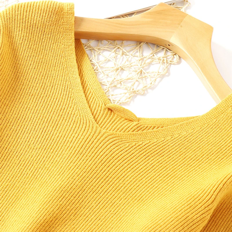 Свитер с v-образным вырезом Женский вязаный пуловер зима 2018 топ на шнуровке