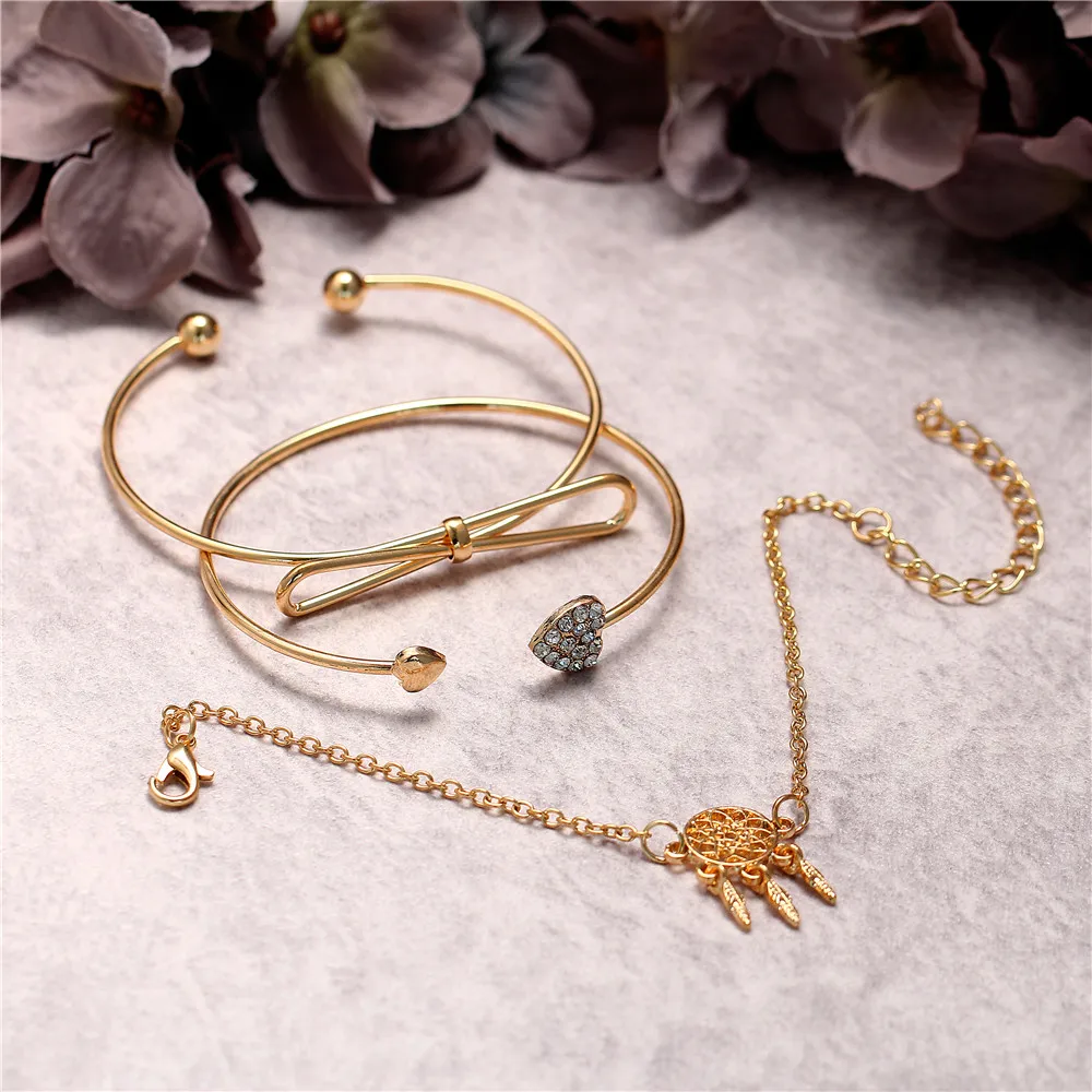 Если мне Винтаж Ловец снов бантом Сердце Браслеты Набор для Для женщин модные