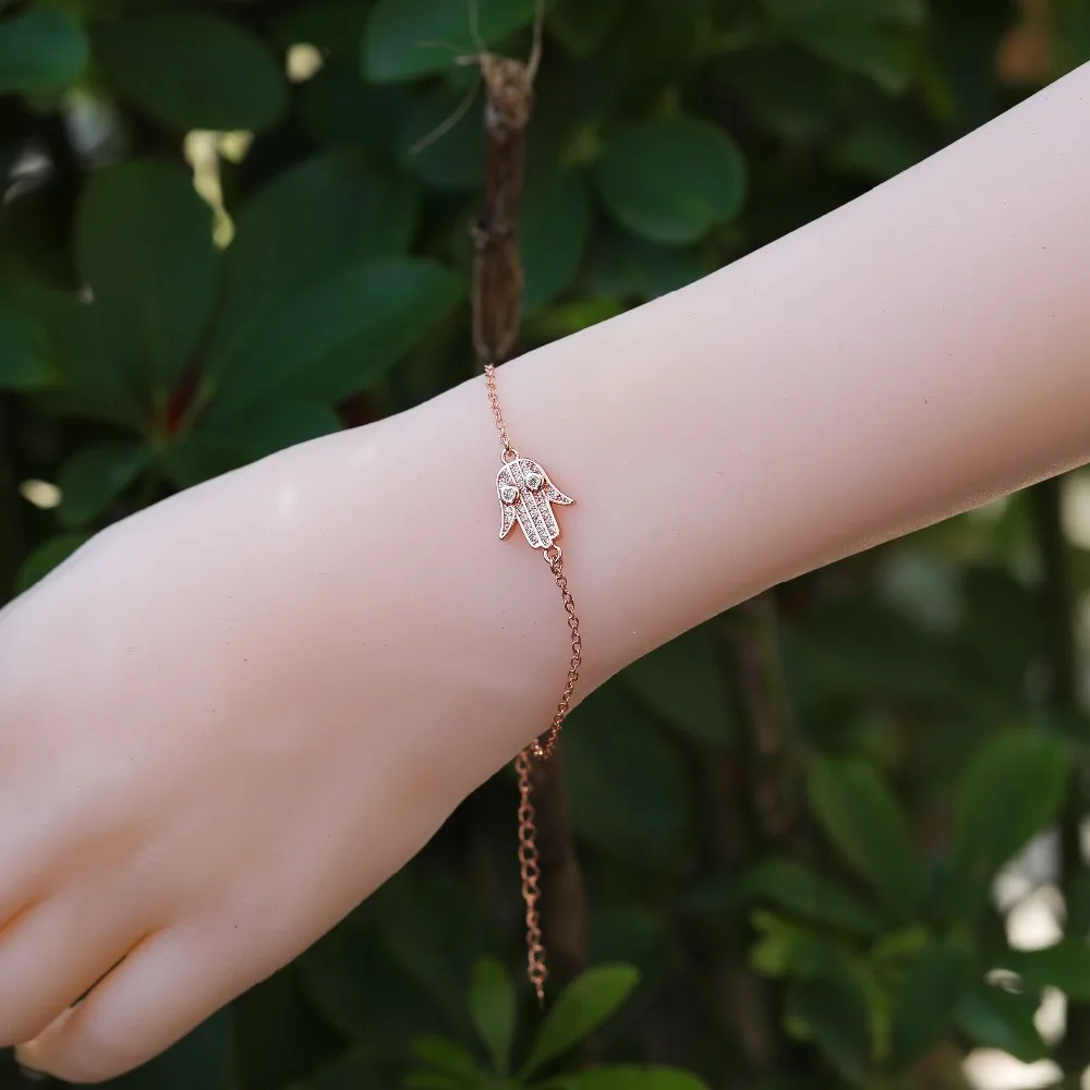 

JUWANG New Fashion Women Chain Bracelets Jewelry AAA Cubic Zircon Pave Setting Hamsa Hand Palm Shape Charm Bracelets For Gifts