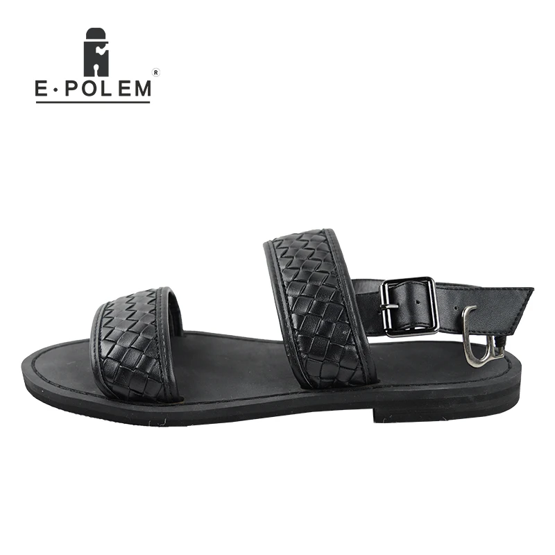 Мужские сандалии ручной работы черные плетеные дышащие римские модные