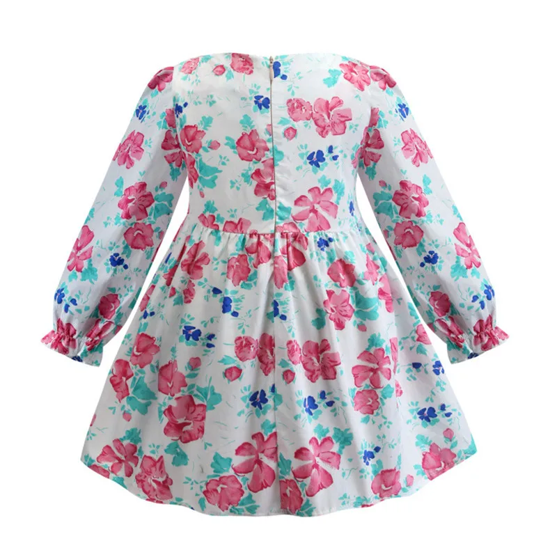 Long Sleeve Baby Girl Dress Floral Print Kids Girls Dresses 2019 Spring Autumn Princess Clothes Children 2-8 Years | Детская одежда и