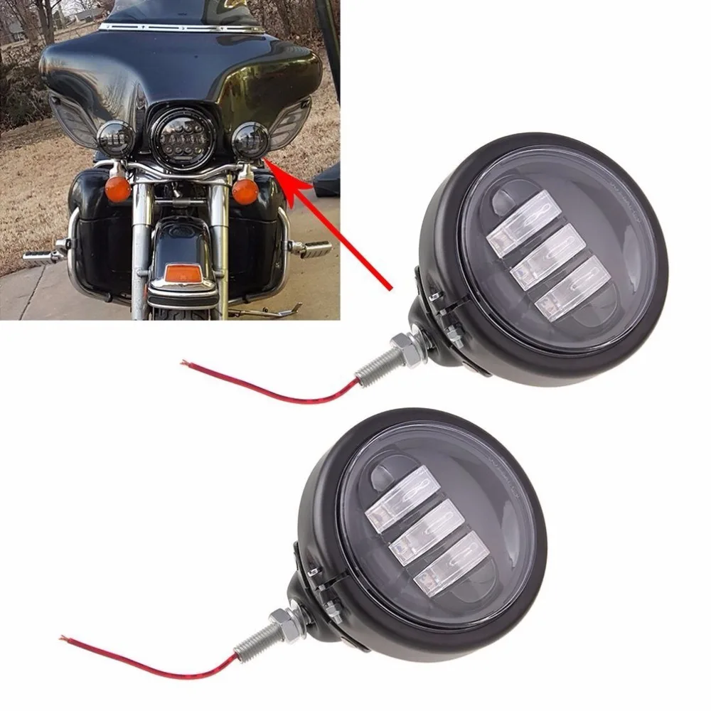 4.5 INCH Motorcycle LED Fog Head light Black Passing lamps + 4.5'' Bracket Mount Ring for Harley Touring Electra Glide