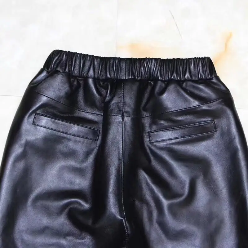 Женские брюки до щиколотки из натуральной кожи брюки-карандаш овечьей на молнии