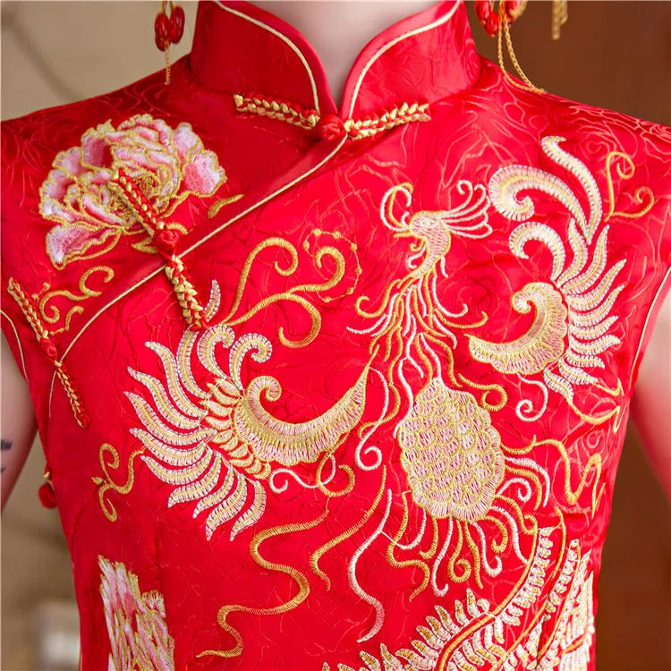Красное традиционное шоу невесты вышивка cheongsam женатые костюмы китайский стиль