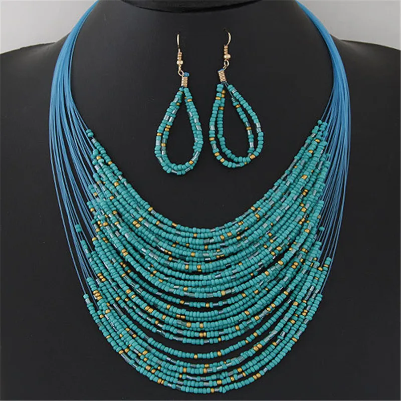 BXW новые модные африканские бусы Ювелирные наборы богемные Многослойные