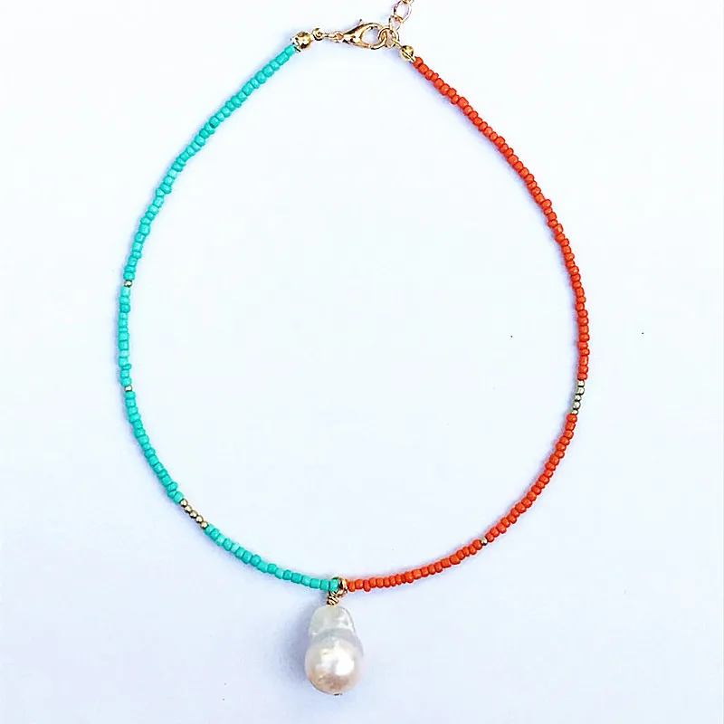 Богемное ожерелье с жемчужной подвеской чокер неокисляемый joyeria mujer bizuteria moda