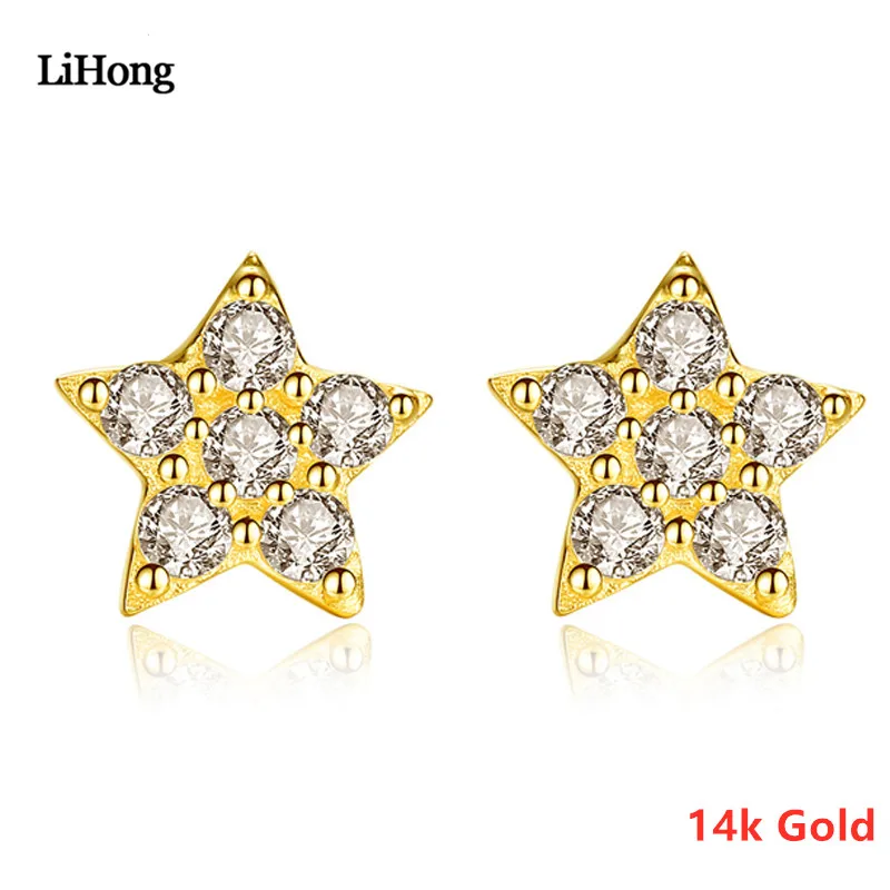 

14K Gold Star Stud Earrings Shiny Zircon Five-Pointed Star Stud Earrings For Female Fashion Exquisite Jewelry Gift