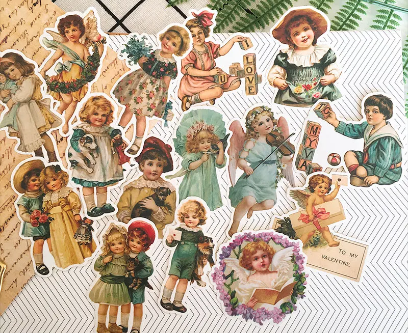Retro European Angel Baby Sticker Decoration Stationery Sticker Diy Ablum Diary Scrapbooking Label Sticker Kawaii Stationery checkered kraft feather map flowers lines retro plant old letters background sticker diy ablum diary scrapbooking label sticker
