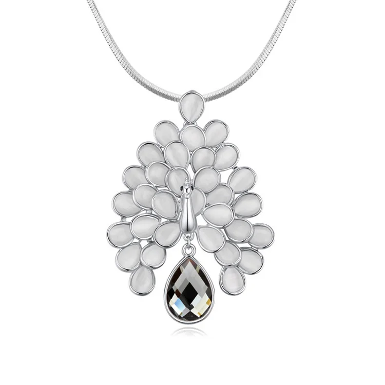 

Luxury Fashion Women Long Necklace With Crystals from Swarovski Peacock Necklaces & Pendants Christmas Gift