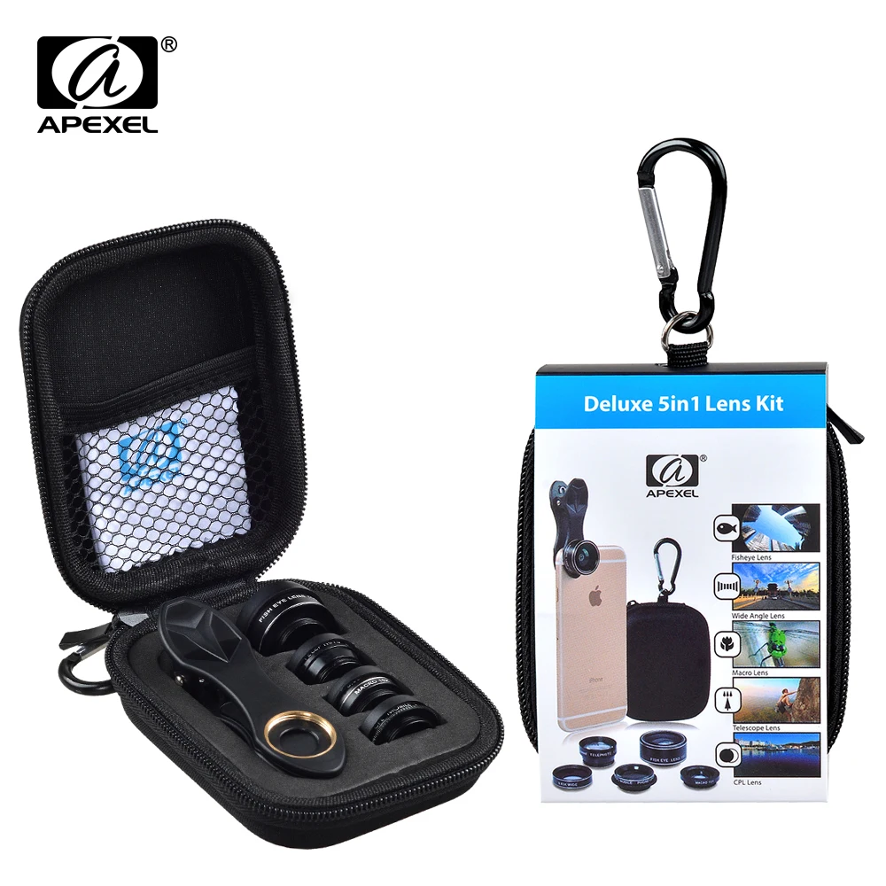 APEXEL 5 в 1 HD Камера объектив Комплект для iPhone 6/6s плюс SE samsung Galaxy s7/S7 край S6/S6 края и