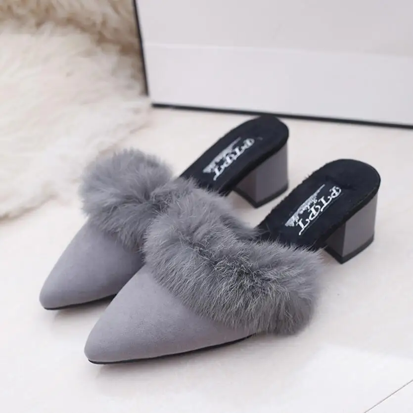 Люксовый бренд с натуральным кроличьим мехом Тапочки женские сланцы пикантные