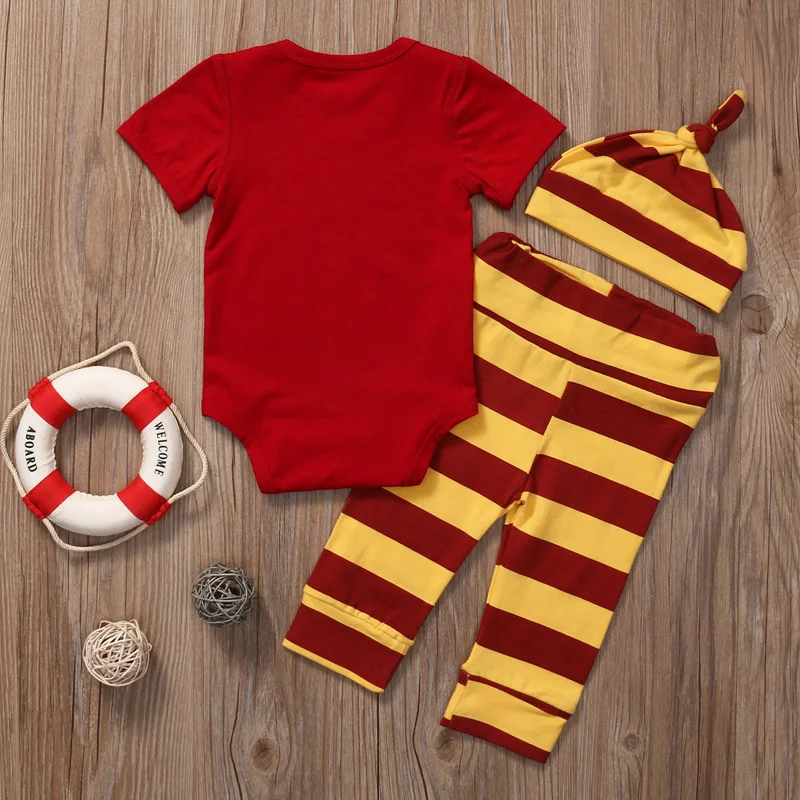 New Fashion US STOCK Baby Girls Boy Clothes Short Sleeve Romper+Striped Pant+Hat Outfits Set | Детская одежда и обувь