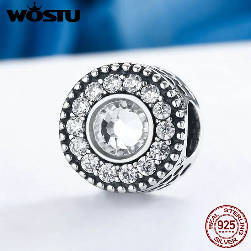 WOSTU высокое качество Стерлинговое Серебро 925 пробы сверкающие CZ бусины подходят к