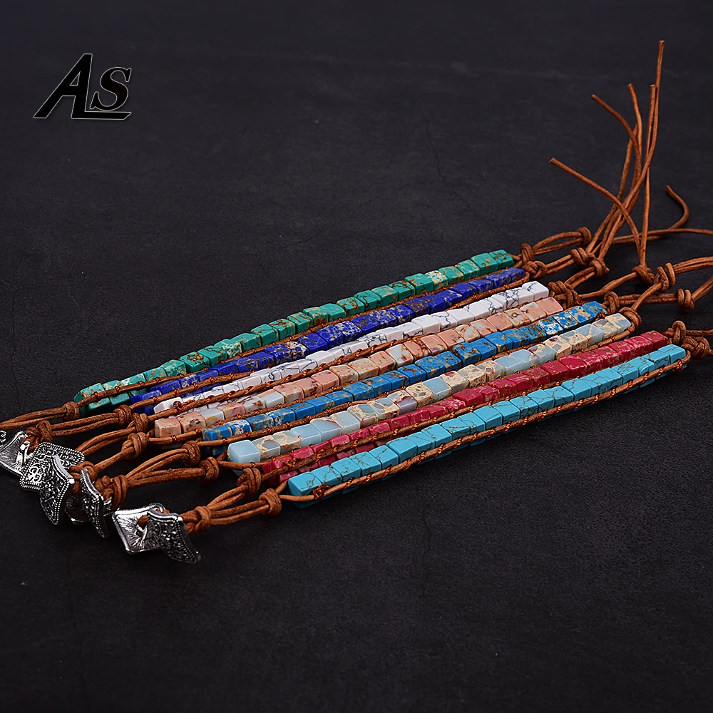 Asingeloo квадратные натуральные камни оранжевые бирюзовые бусины нитка ювелирные