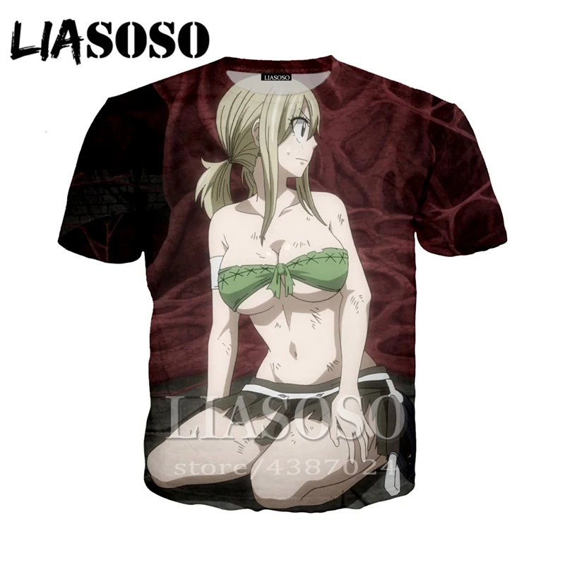 LIASOSO Новое поступление сексуальная девушка Lucy Heartfilia 3d печать Милая футболка