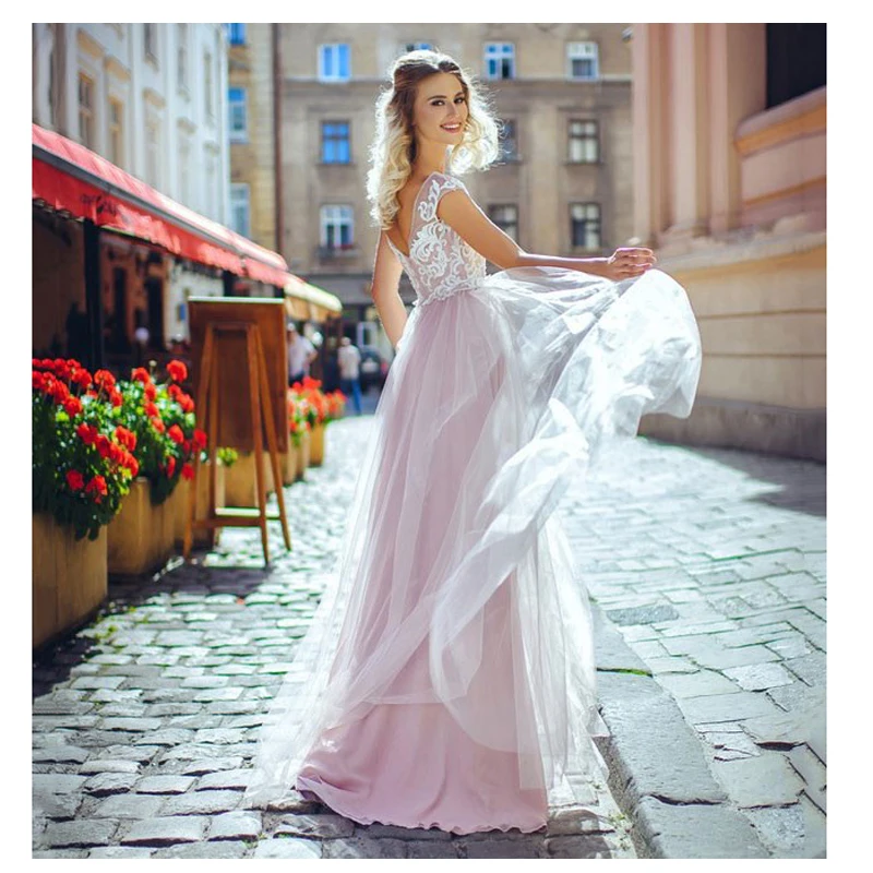SoDgine Pink Bridal Dress 2019 Lace Top Wedding Dresses Romantic Vestido de noiva Floor Length gown | Свадьбы и торжества