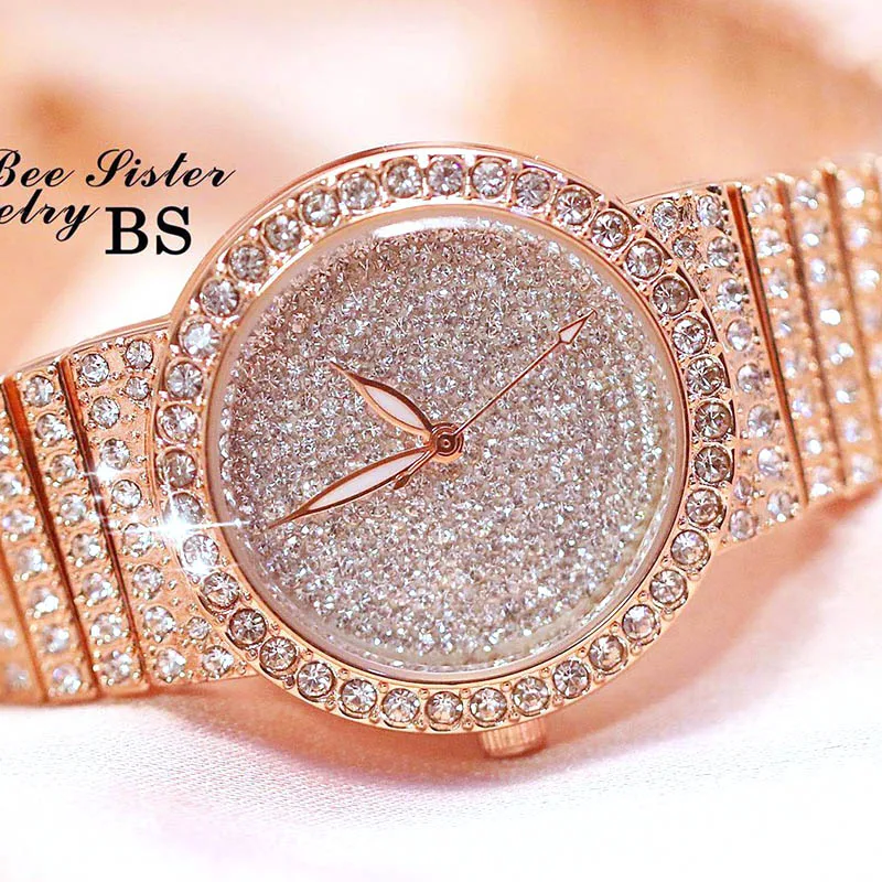 Женские часы 2019 модные из розового золота женские роскошные со стразами
