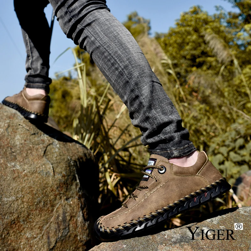 YIGER New Men's Loafers Leather Man Casual shoes Lace-up Leisure Men tooling men's outdoor 2019 Spring 0245 | Обувь