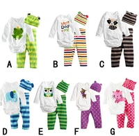 new baby girls boy pajamas cotton bodysuits nightclothes climbing clothes sets long sleeve romper hat pants three piece
