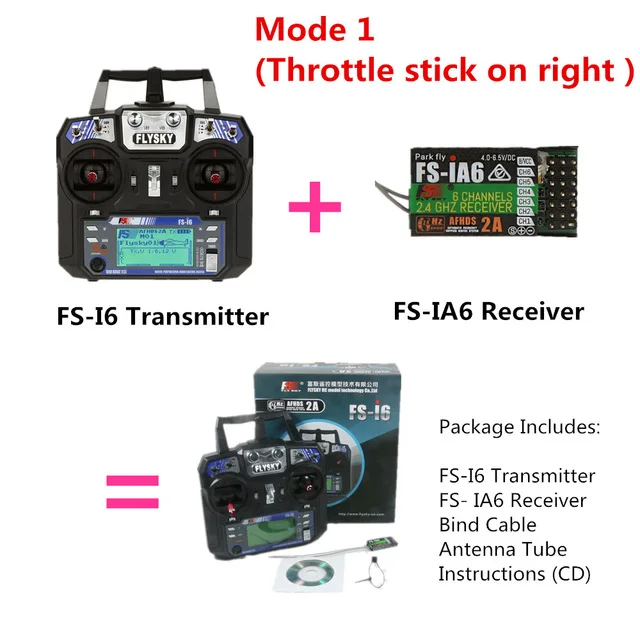 Flysky FS-i6 FS I6 2,4G 6ch RC передатчик контроллер ж/FS-iA6 приемник для Вертолет Самолет Квадрокоптер планер - Цвет: I6 with IA6 Right