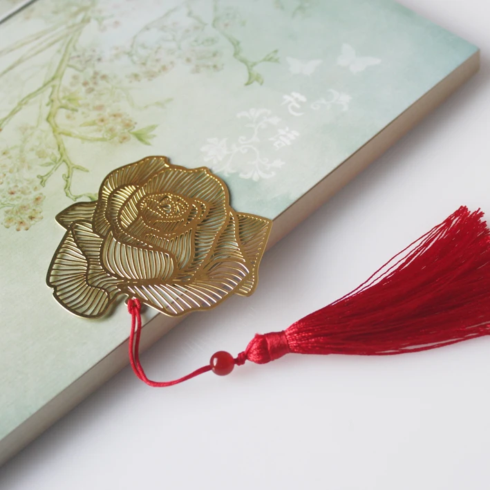 Латунная Закладка Роза кисточка китайский стиль креативный подарок 1 шт|Закладки
