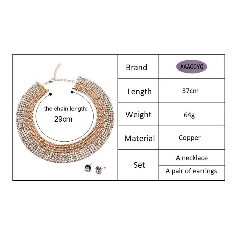 Aaacgyc A016 Jewelry Цепочки и ожерелья 8 слоев золотого цвета со стразами украшения