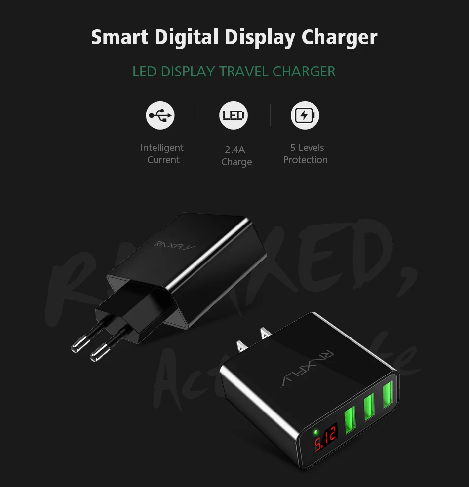 RAXFLY 3 порта USB зарядное устройство для телефона для iPhone 7 6 Plus быстрый Универсальный 5 в 3A светодиодный дисплей путешествия USB зарядное устройство для huawei P9 P10 Lite