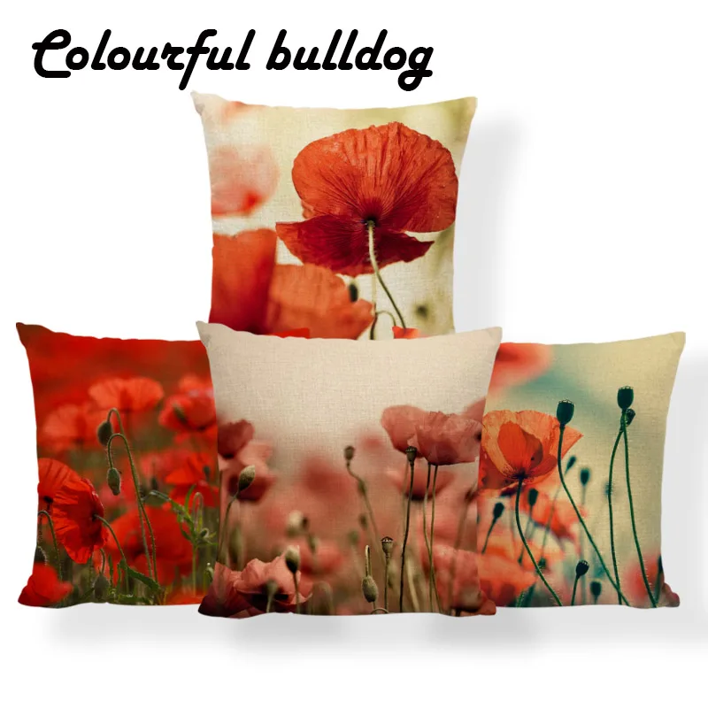 

Hello Summer Cushion Merry Plant Poppy Pillowcase Chinese Style Home Decorative Toss Pillow 18 Inch Cotton Blend High Fashion