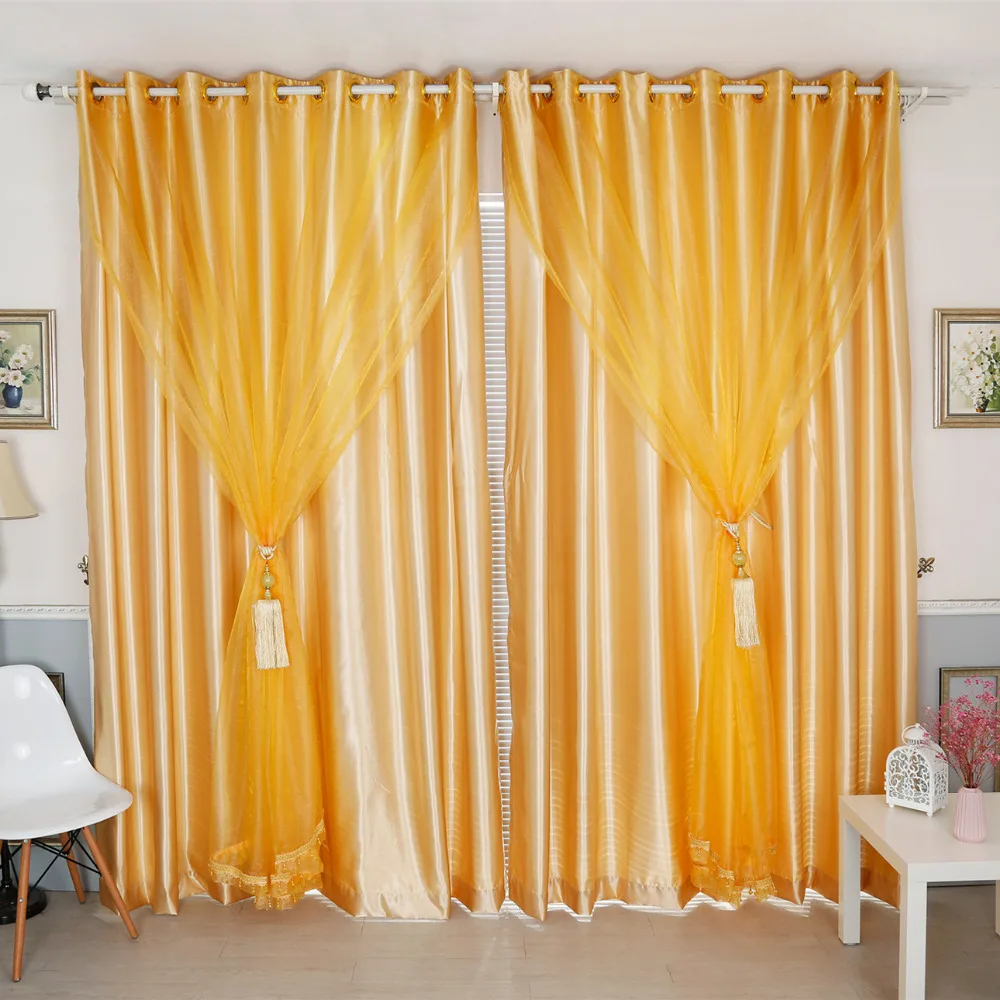 Роскошные блестящие однотонные золотистые прозрачные шторы для окон 2 шт./Лот