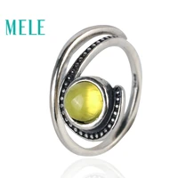 natural yellow prehnite open ring for women6mm roung cut mian stone 925 sterling silver unique design fine fashion jewelry