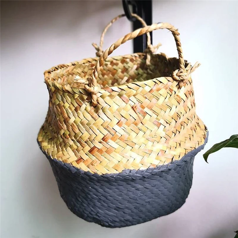 Handmade Bamboo Storage Baskets Foldable Laundry Straw Patchwork Wicker Rattan Seagrass Belly Garden Flower Pot Planter Basket25 | Дом и сад