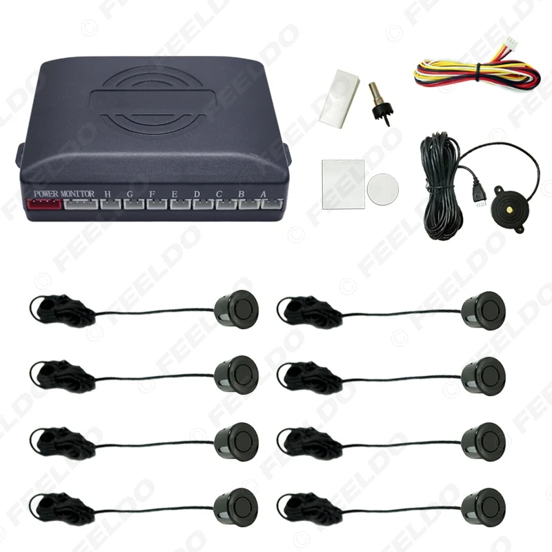 

FEELDO 1Set Car 8 Parking Sensors Reverse Backup Radar 22mm 4 Front 4 Rear Beep Alarm Detector