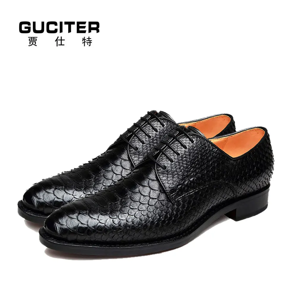 Мужские туфли ручной работы под заказ из телячьей кожи с выделкой змеиную кожу