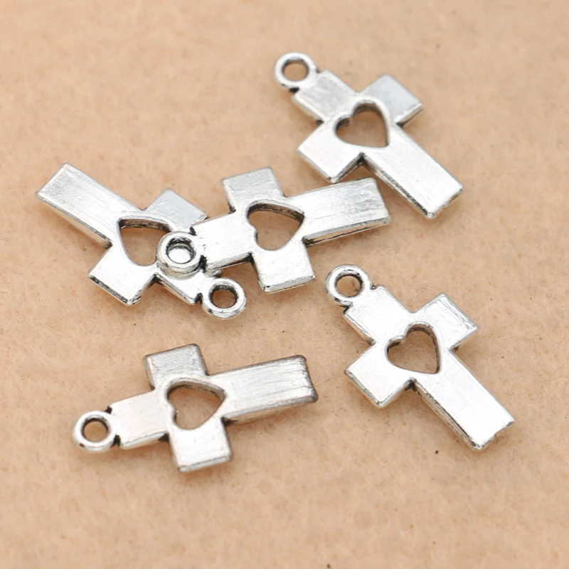 10 шт. антикварные посеребренные кресты сердце очаровательные подвески ювелирные