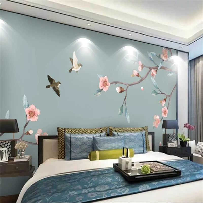 3d обои в китайском стиле элегантные персиковые ручная роспись тщательная работа