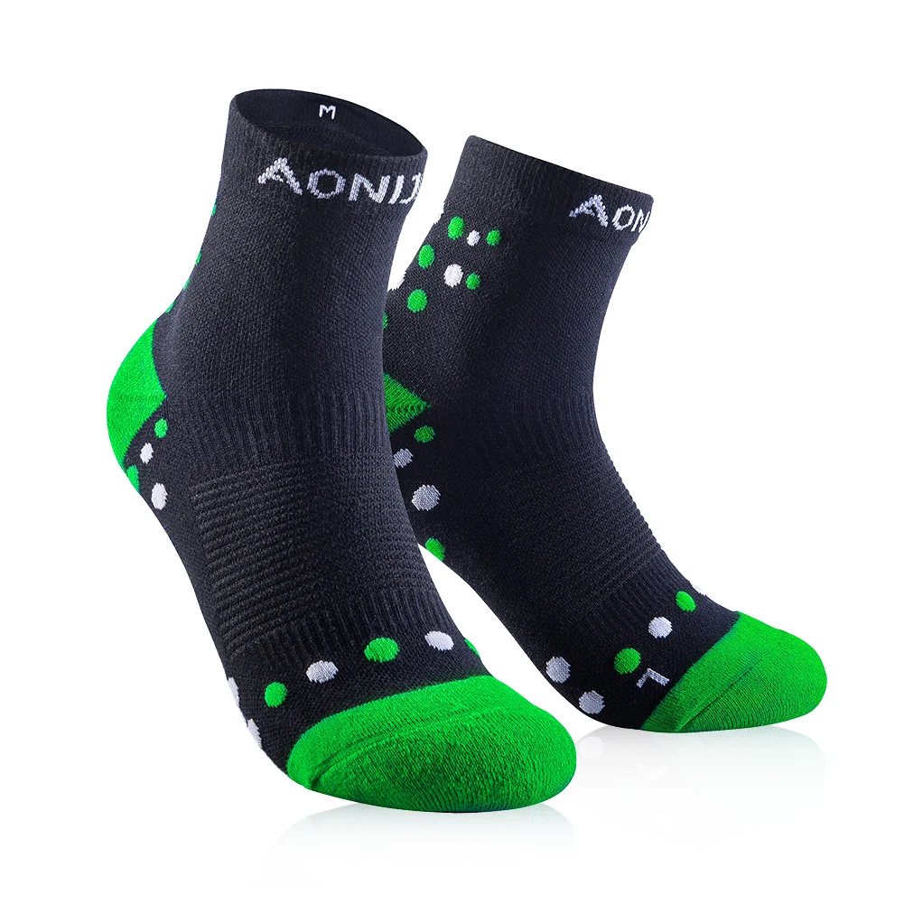 Black Green AONIJIE E4092 Outdoor Sports Running Athletic Performance Tab Training Cushion Quarter Compression Socks Heel Shield Cycling - Цвет: Black Green