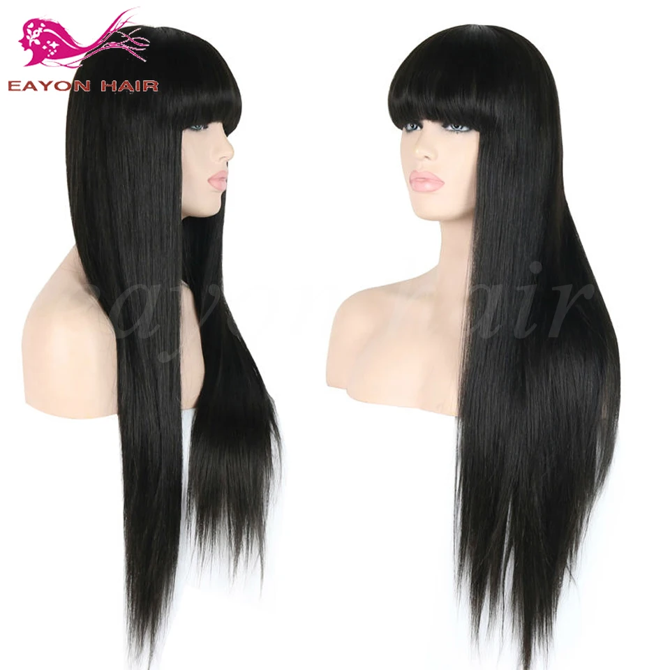 Длинные Прямые Синтетические Парики Фронта Шнурка С Челкой Для Черной Женщины