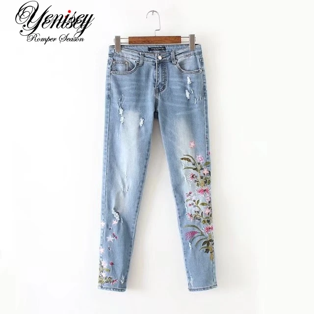 Джинсы с вышивкой хризантемы Chen 60 1628 Европейская и американская мода 0606|embroidered