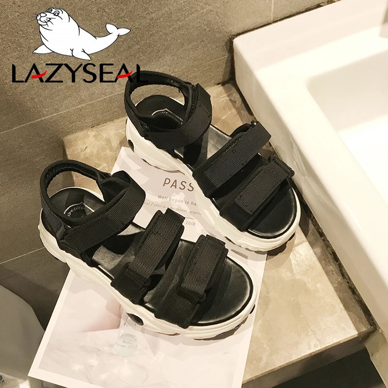 LazySeal; летние пляжные спортивные сандалии на танкетке; женская обувь; сандалии на платформе с застежкой-липучкой; обувь на толстой подошве; женская обувь; sandalias