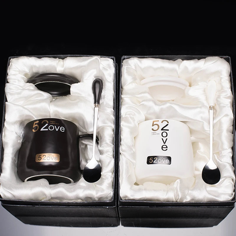 ULKNN Novelty Creative Ceramic Mugs Coffee Milk Cup With Lid Spoon Gift Box Lover Couples Birthday Nice Gifts Drinkwar | Дом и сад