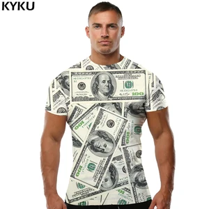 Мужская футболка с короткими рукавами KYKU, черно-белая футболка с 3D-принтом в стиле рок, с изображением долларов и денег, размеры от S до 4XL, осень 2019