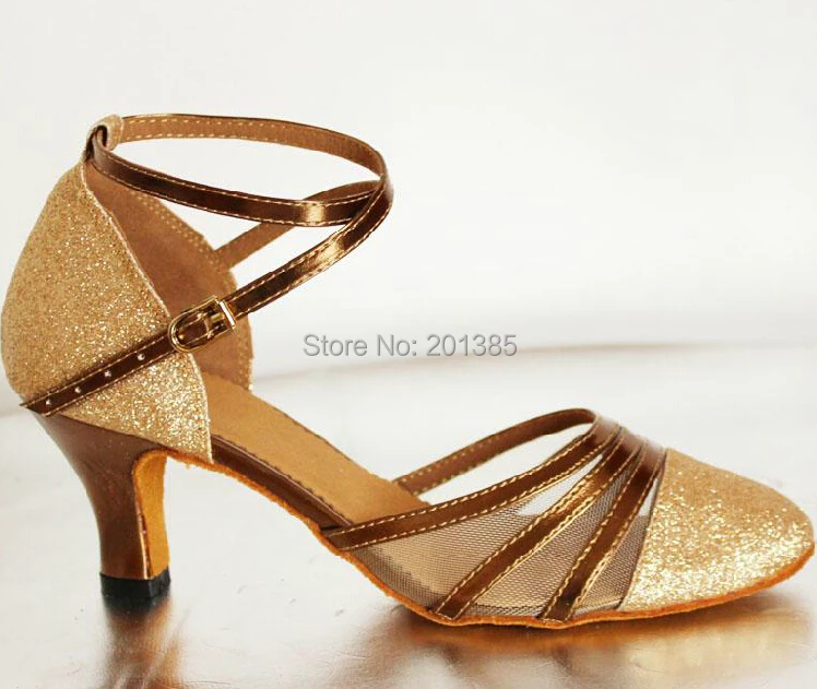 Оптовая продажа золотистые блестящие туфли для бальных танцев с закрытым носком