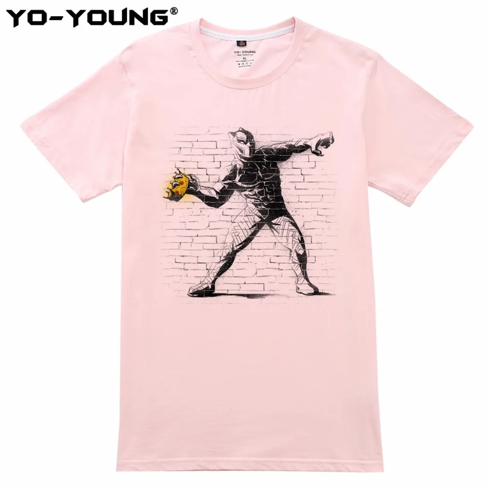 Yo-Young Men T shirts Superhero Black Panther Funny Design Digital Print 100% Cotton Casual Short Sleeve | Мужская одежда