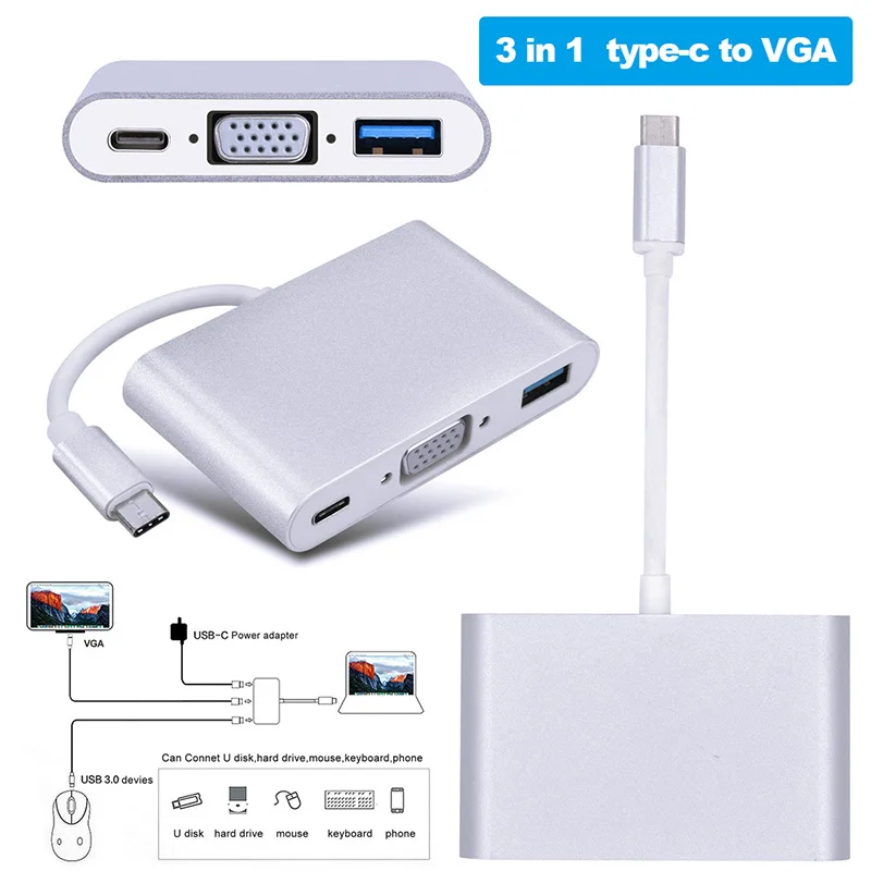 USB 3 1 Тип C к 0 VGA зарядное устройство мульти порт конвертер адаптер
